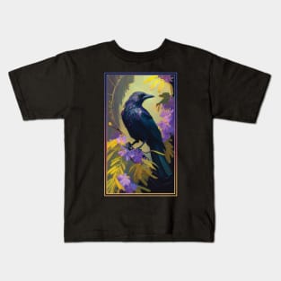 Crow Vibrant Tropical Flower Tall Digital Oil Painting Portrait Kids T-Shirt